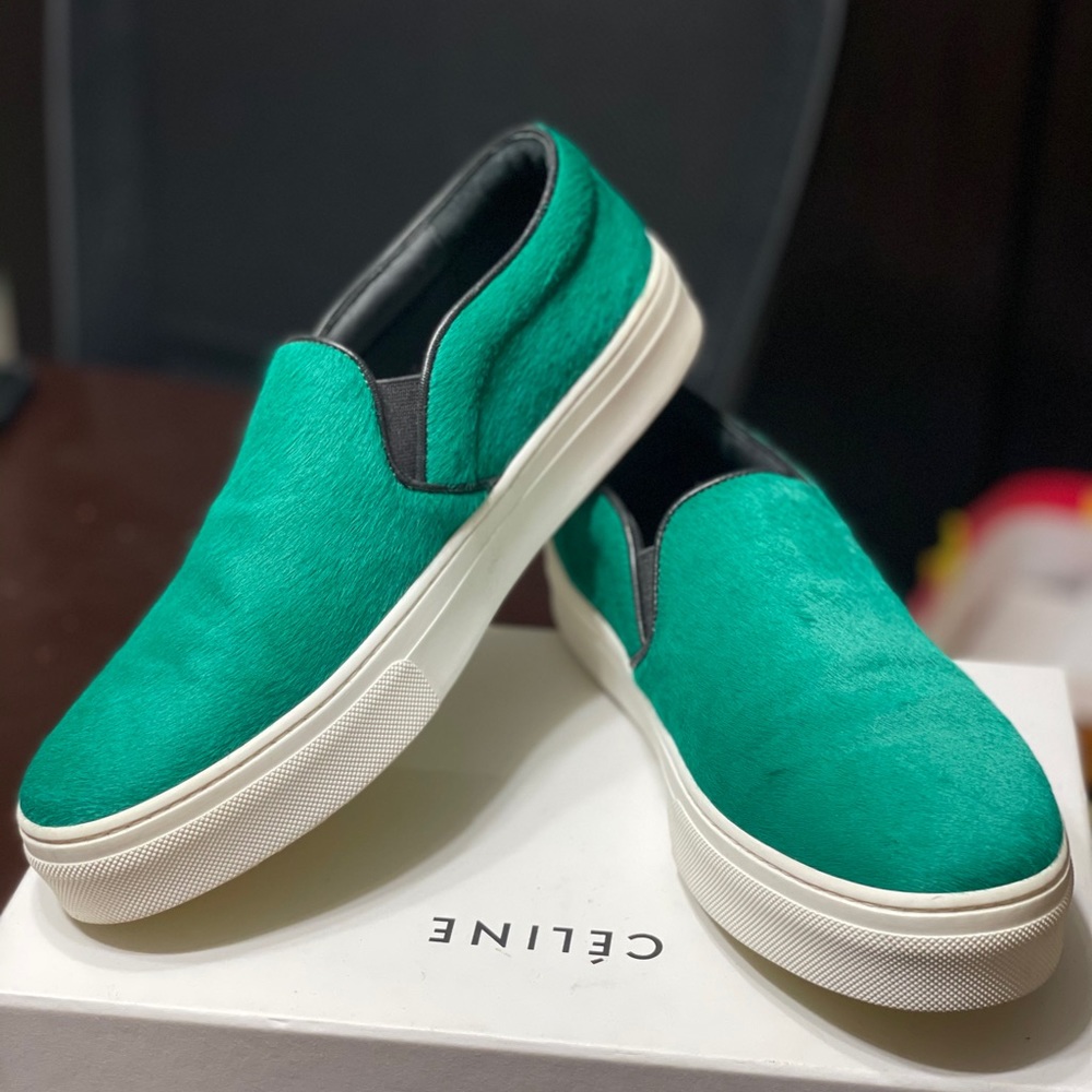 Celine Slip On Pony Hair 38.5 Like New Emerald - Picture 1 of 6